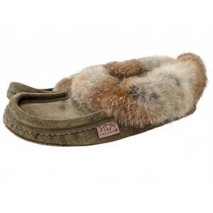 Laurentian Chief Canada Men Moccasin Slippers Fur Lined 10.5